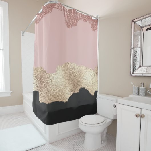 Rose Gold Glitzer Schwarz Rosa Abstrakt Giro del M Duschvorhang (Beispiel)