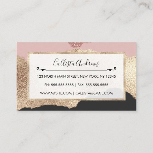 Rose Gold Glitzer Schwarz Rosa Abstrakt Giro del M Visitenkarte (Rückseite)