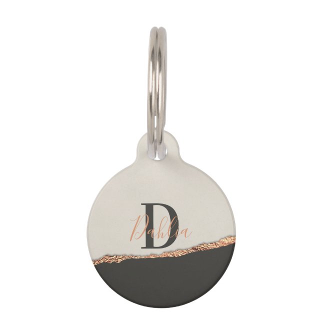 Rose Gold Glitzer Schwarz Rosa moderne Monogramm Haustiermarke (Vorderseite)