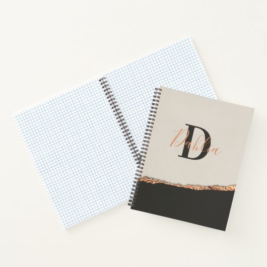 Rose Gold Glitzer Schwarz Rosa moderne Monogramm Notizblock (Innenseite)