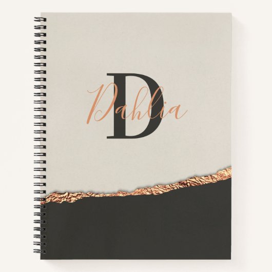 Rose Gold Glitzer Schwarz Rosa moderne Monogramm Notizblock (Vorderseite)