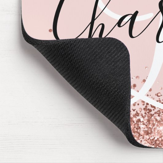 Rose Gold Glitzer Schwarz-Weiß-Monogramm Mousepad (Ecke)