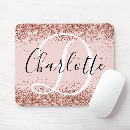 Rose Gold Glitzer Schwarz-Weiß-Monogramm Mousepad (Mit Mouse)