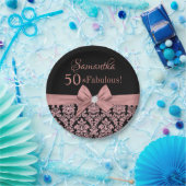 Rose Gold Glitzer Schwarzer Damast Bogen 50. Gebur Pappteller (Party)