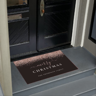 Rose Gold Glitzer Schwarzer Name Frohe Weihnachten Fußmatte