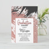 Rose Gold Glitzer Schwarzer Pinselstrich Abschluss Einladung (Stehend Vorderseite)