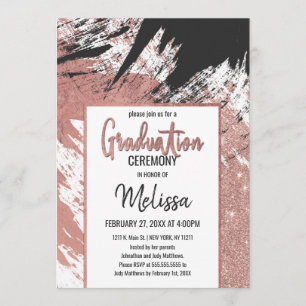 Rose Gold Glitzer Schwarzer Pinselstrich Abschluss Einladung
