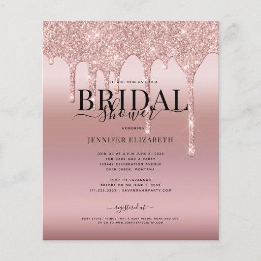 Rose Gold Glitzer Script Brautparty (Vorderseite)