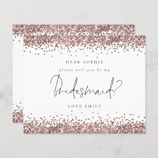 Rose Gold Glitzer Script Bridesmaid Anforderung (Vorne/Hinten)