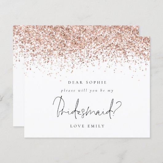 Rose Gold Glitzer Script Bridesmaid Anforderung (Vorne/Hinten)