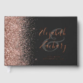 Rose Gold Glitzer Script Dark Gästebuch (Vorderseite)