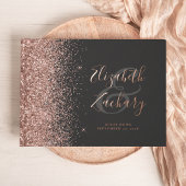 Rose Gold Glitzer Script Dark Gästebuch