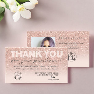 Rose Gold Glitzer Script Foto Logo vielen Dank Visitenkarte
