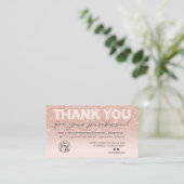 Rose Gold Glitzer Script Foto Logo vielen Dank Visitenkarte (Stehend Vorderseite)