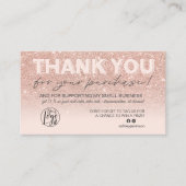 Rose Gold Glitzer Script Foto Logo vielen Dank Visitenkarte (Vorderseite)