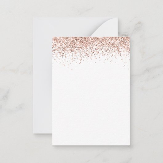 Rose Gold Glitzer Script Hochzeit RSVP Enclosure C Mitteilungskarte (Rückseite)