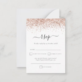 Rose Gold Glitzer Script Hochzeit RSVP Enclosure C Mitteilungskarte