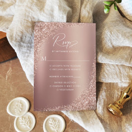 Rose Gold Glitzer Script Hochzeit RSVP Karte