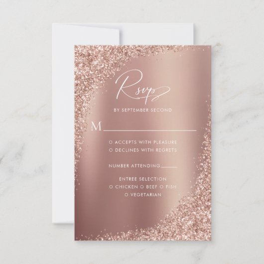 Rose Gold Glitzer Script Hochzeit RSVP Karte (Vorderseite)