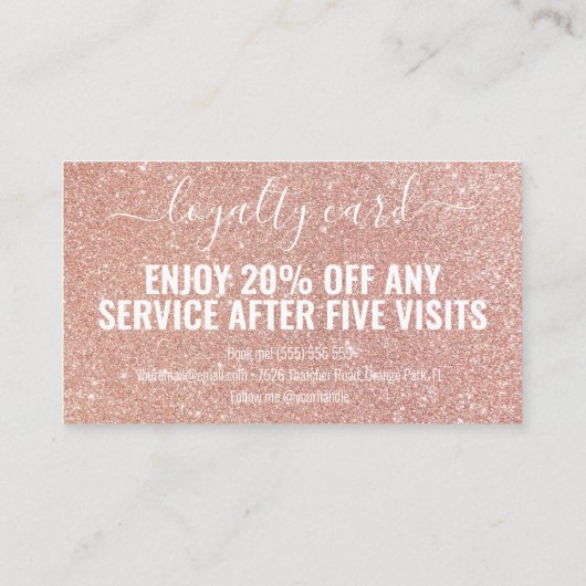 Rose Gold Glitzer Script Makeup Treuekarte (Rückseite)