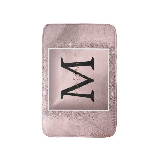 Rose Gold Glitzer Script Monogram Badematte (Vorderseite Vertikal)