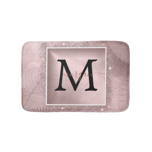 Rose Gold Glitzer Script Monogram Badematte (Vorderseite)