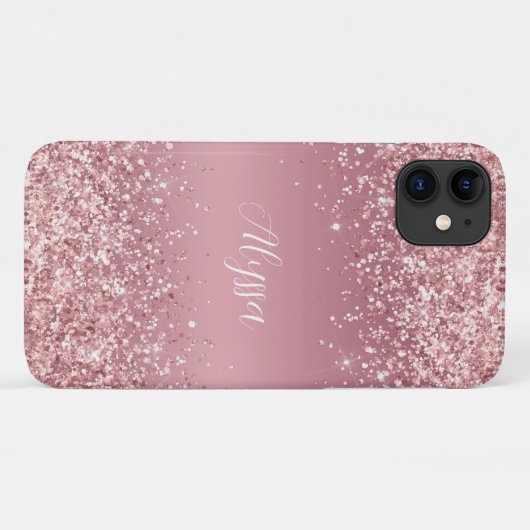 Rose Gold Glitzer Script Monogram Case-Mate iPhone Hülle (Rückseite (Horizontal))