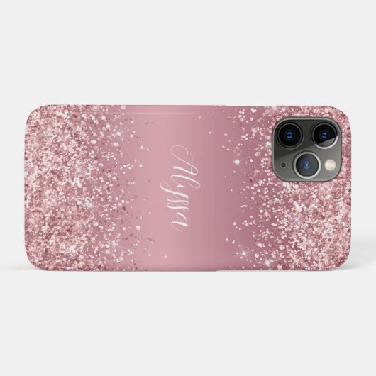 Rose Gold Glitzer Script Monogram Case-Mate iPhone Hülle (Rückseite (Horizontal))