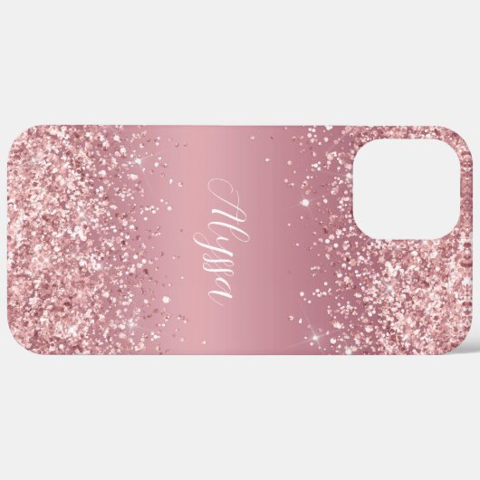 Rose Gold Glitzer Script Monogram Case-Mate iPhone Hülle (Hinten (horizontal))