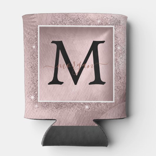 Rose Gold Glitzer Script Monogram Dosenkühler (Rückseite)