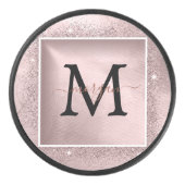 Rose Gold Glitzer Script Monogram Eishockey Puck (Vorderseite)