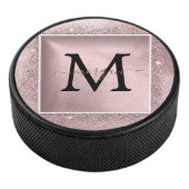 Rose Gold Glitzer Script Monogram Eishockey Puck (3/4)