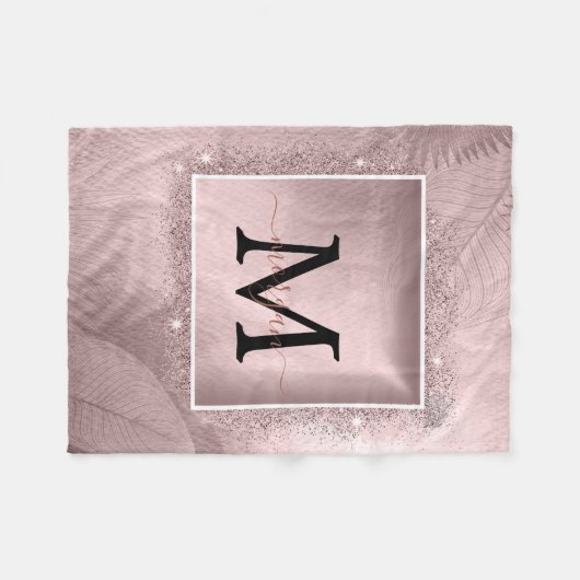 Rose Gold Glitzer Script Monogram Fleecedecke (Vorderseite (Horizontal))
