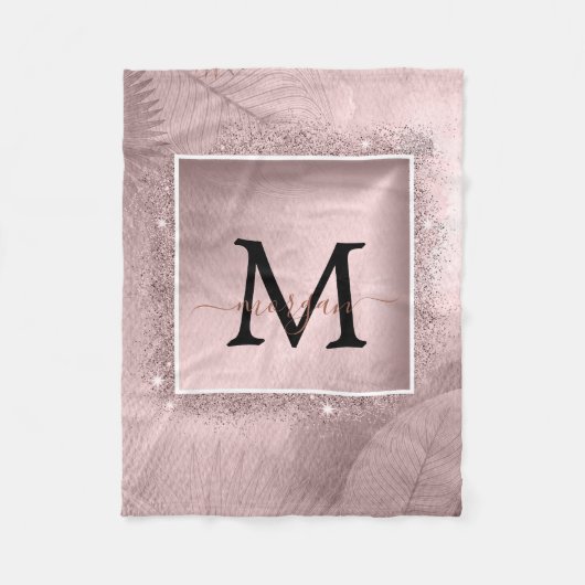 Rose Gold Glitzer Script Monogram Fleecedecke (Vorderseite)