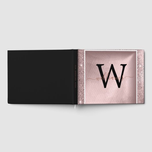 Rose Gold Glitzer Script Monogram Gästebuch (Voll)