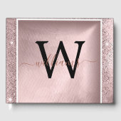 Rose Gold Glitzer Script Monogram Gästebuch (Vorderseite)