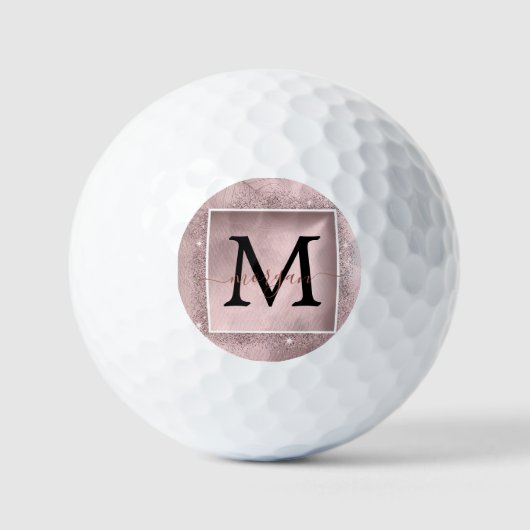 Rose Gold Glitzer Script Monogram Golfball (Vorderseite)