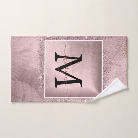 Rose Gold Glitzer Script Monogram Handtuch (Handtuch)
