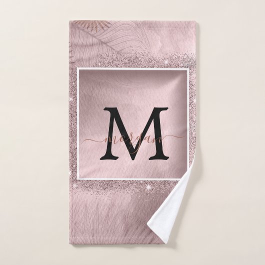 Rose Gold Glitzer Script Monogram Handtuch (Handtuch)