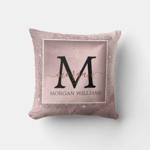 Rose Gold Glitzer Script Monogram Kissen