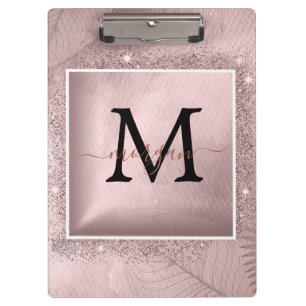Rose Gold Glitzer Script Monogram Klemmbrett