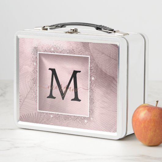 Rose Gold Glitzer Script Monogram Metall Brotdose (Beispiel)