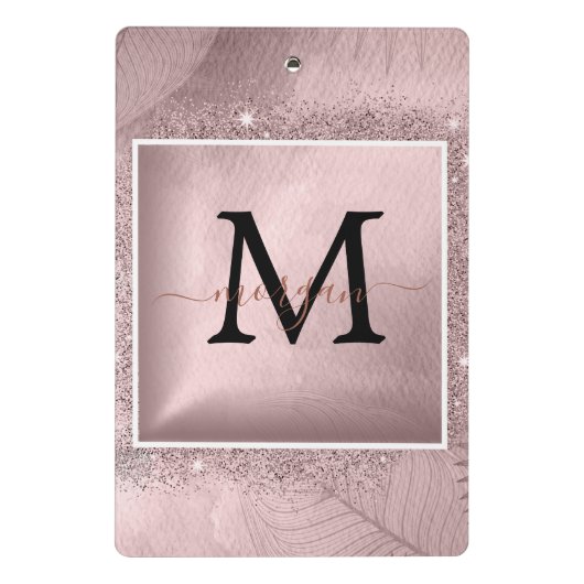 Rose Gold Glitzer Script Monogram Mini Klemmbrett (Rückseite)