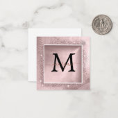 Rose Gold Glitzer Script Monogram Mitteilungskarte (Vorderseite/Rückseite Beispiel)