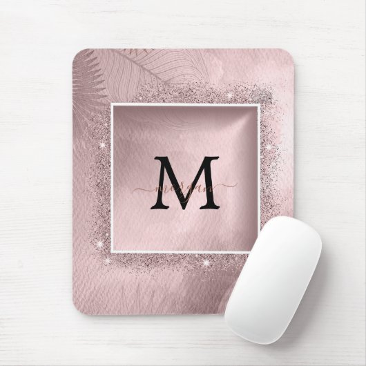 Rose Gold Glitzer Script Monogram Mousepad (Mit Mouse)