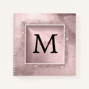 Rose Gold Glitzer Script Monogram Notizblock