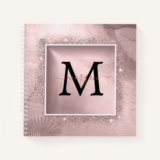 Rose Gold Glitzer Script Monogram Notizblock (Vorderseite)