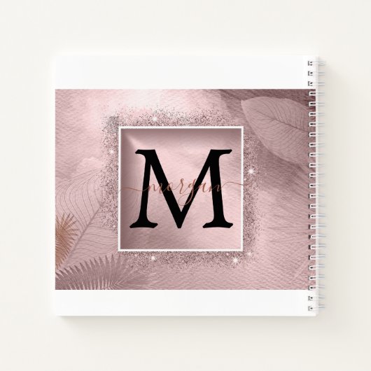 Rose Gold Glitzer Script Monogram Notizblock (Rückseite)