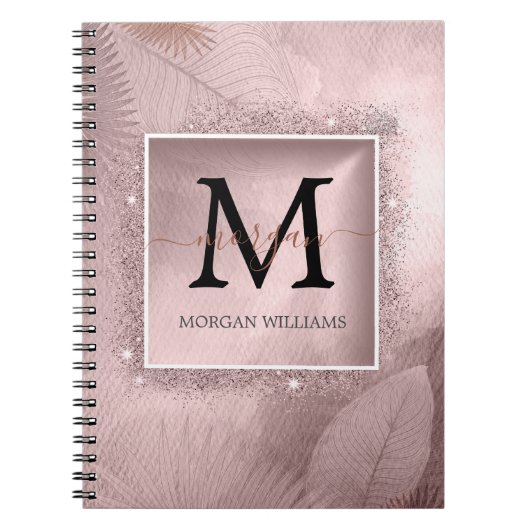 Rose Gold Glitzer Script Monogram Notizblock (Vorderseite)