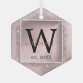 Rose Gold Glitzer Script Monogram Ornament Aus Glas (Vorderseite)